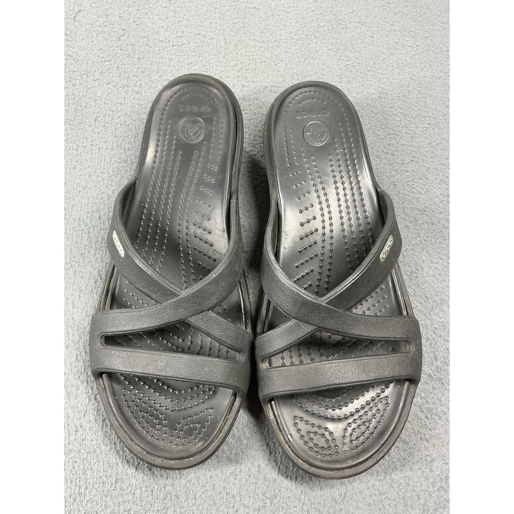 Crocs Sandals Womens Size 8 Black Slide Wedge Arch Support Cushioned Comfort